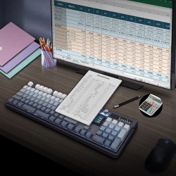 Monipuolinen langaton mekaaninen pelinäppäimistö SKYLOONG GK104 Pro monivärisellä valaistuksella kaksi näyttöä ja kolme nuppia