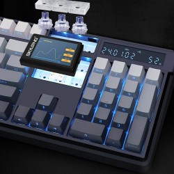 Monipuolinen langaton mekaaninen pelinäppäimistö SKYLOONG GK104 Pro monivärisellä valaistuksella kaksi näyttöä ja kolme nuppia