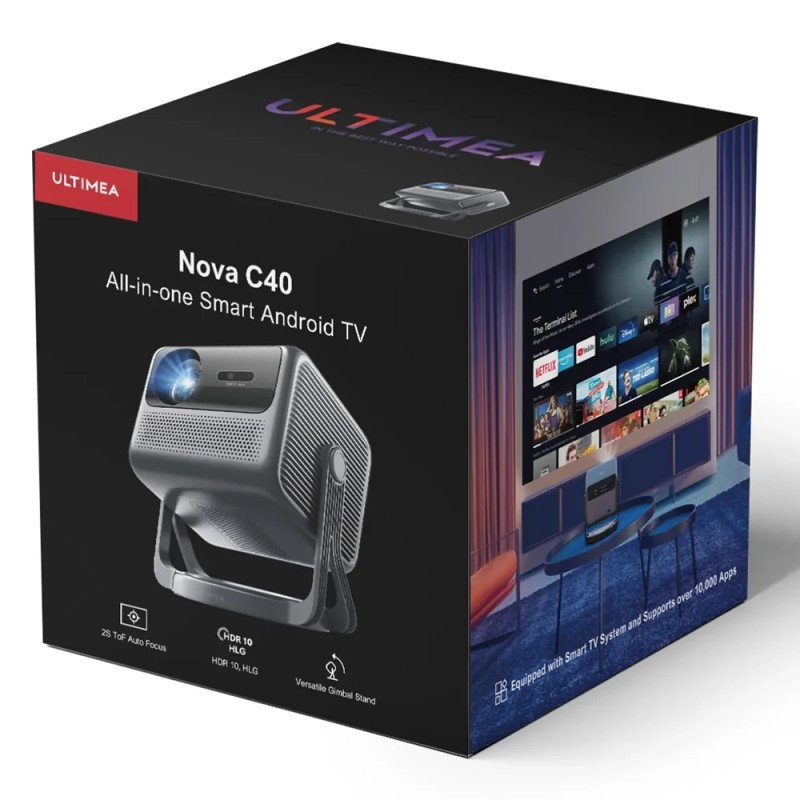 Ultimea Nova C40 projektori AndroidTV 11 4K-tuki HDR10+ 600 ANSI-lumenia gimbaalijalusta