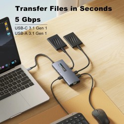 BlitzWolf BW-NEW TH8 10-toimintoinen USB-C-keskitin 100W PD-lataus 4K60 SD/TF RJ45