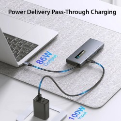 BlitzWolf BW-NEW TH8 10-toimintoinen USB-C-keskitin 100W PD-lataus 4K60 SD/TF RJ45