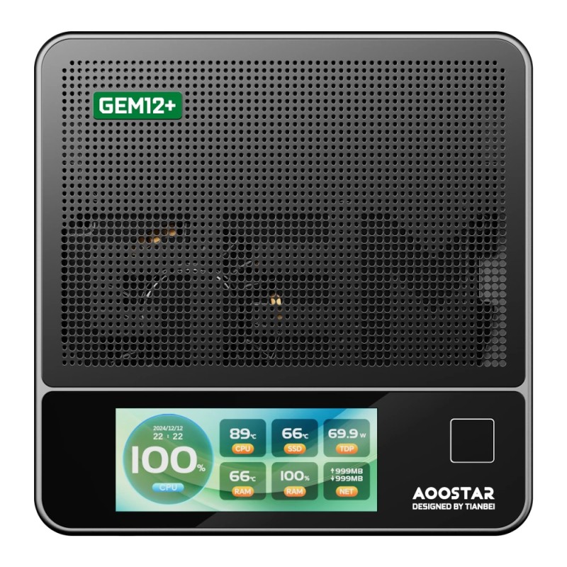 AOOSTAR GEM12+ Pro mini-tietokone 2,86-tuumainen näyttö sormenjälkilukija Ryzen 7 Pro 8845HS 32GB/1TB 4K
