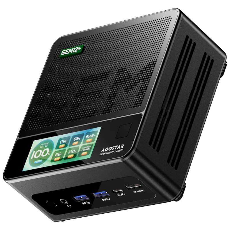 AOOSTAR GEM12+ Pro mini-tietokone 2,86-tuumainen näyttö sormenjälkilukija Ryzen 7 Pro 8845HS 32GB/1TB 4K