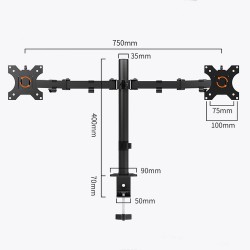 MS02N kaksinäyttöteline 14–28 tuuman ergonominen korkeussäädettävä pöytäkiinnike