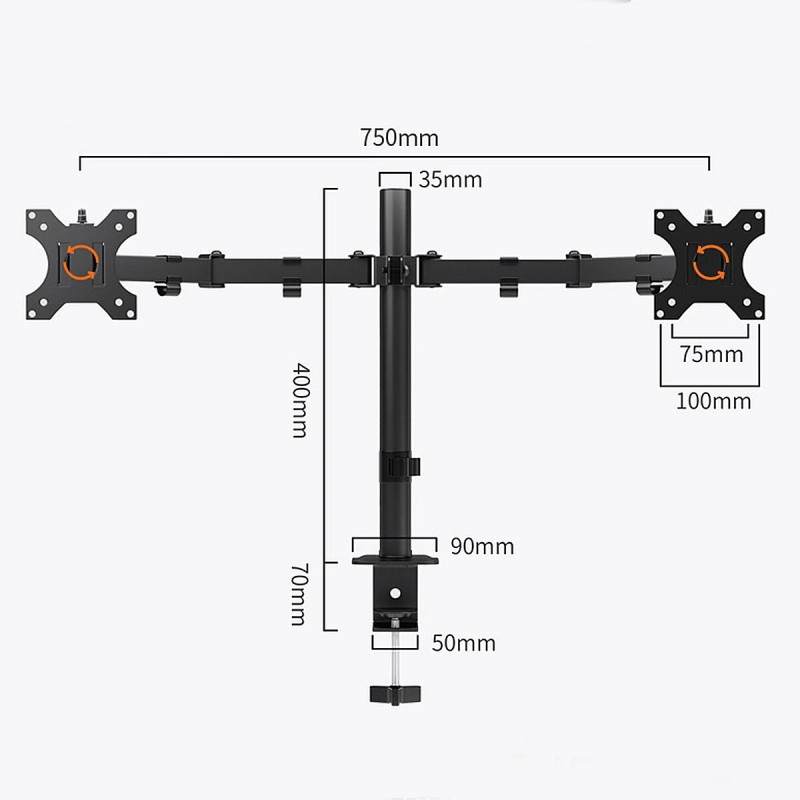 MS02N kaksinäyttöteline 14–28 tuuman ergonominen korkeussäädettävä pöytäkiinnike