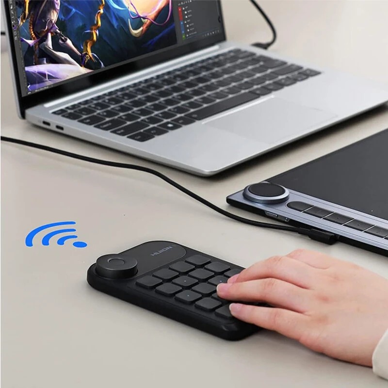 HUION K20 pieni langaton ohjelmoitava pikanäppäimistö valitsimella kahdeksantoista näppäintä