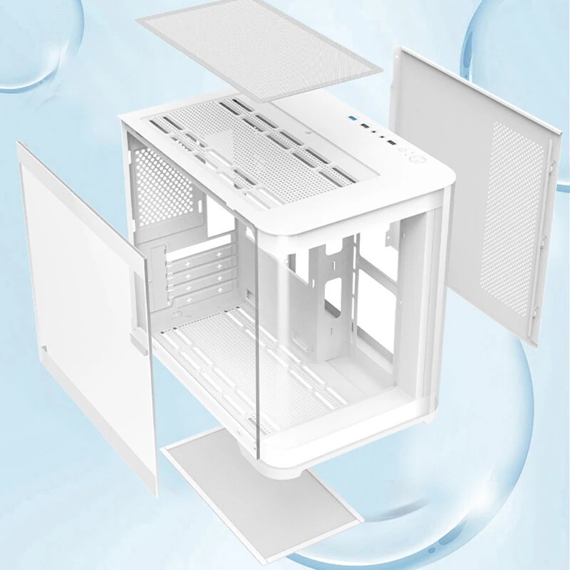 Kaareva lasikotelo pelitietokoneelle M-ATX/Mini-ITX 270° merinäköalalla USB3.0-portilla