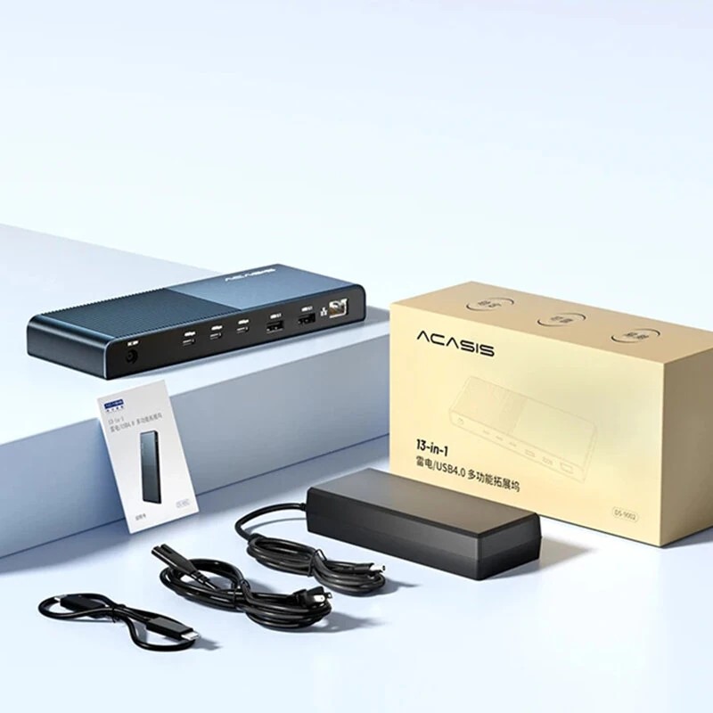 Acasis 13-in-1 thunderbolt4 usb-c monitoimitelakka 40 gbps 8k 2×4k 60hz pd60w rj45