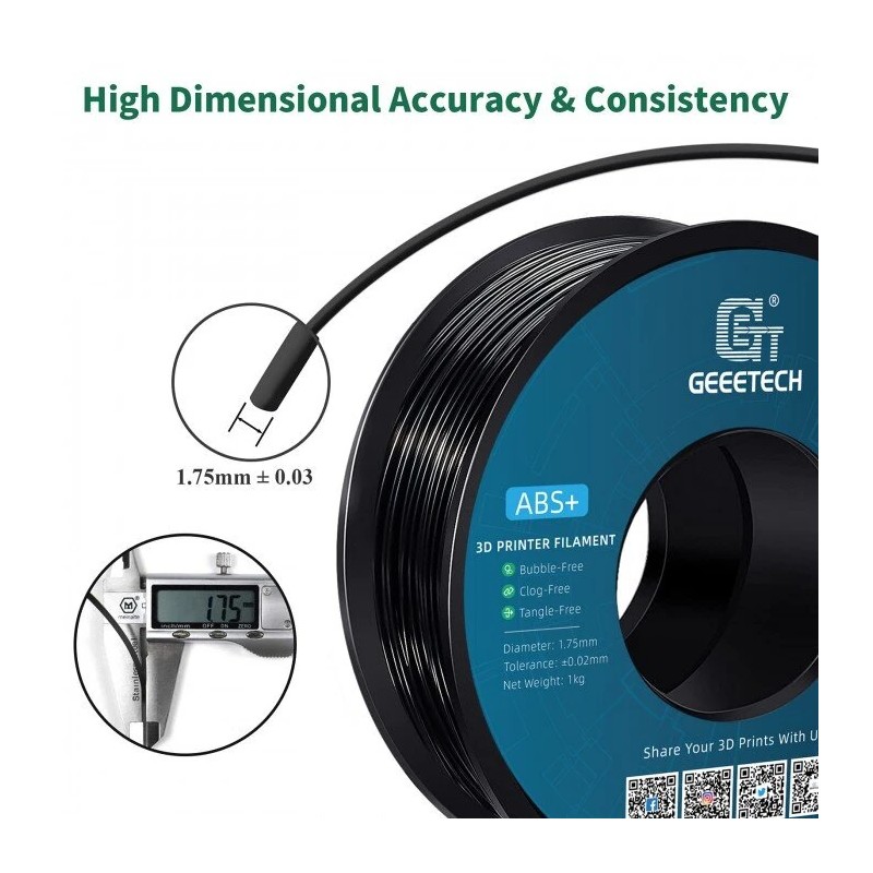 Geeetech ABS musta 3D-tulostusfilamentti 1,75 mm 1 kg rulla korkealujuus lämmönkestävä
