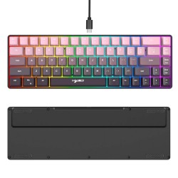 HXSJ 68-näppäiminen langallinen pelinäppäimistö liukuvärjätty pinkki-musta monivärisellä taustavalolla