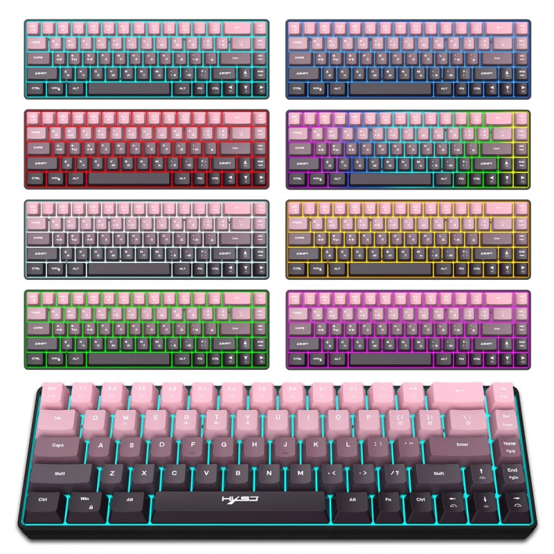 HXSJ 68-näppäiminen langallinen pelinäppäimistö liukuvärjätty pinkki-musta monivärisellä taustavalolla