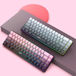 HXSJ 68-näppäiminen langallinen pelinäppäimistö liukuvärjätty pinkki-musta monivärisellä taustavalolla