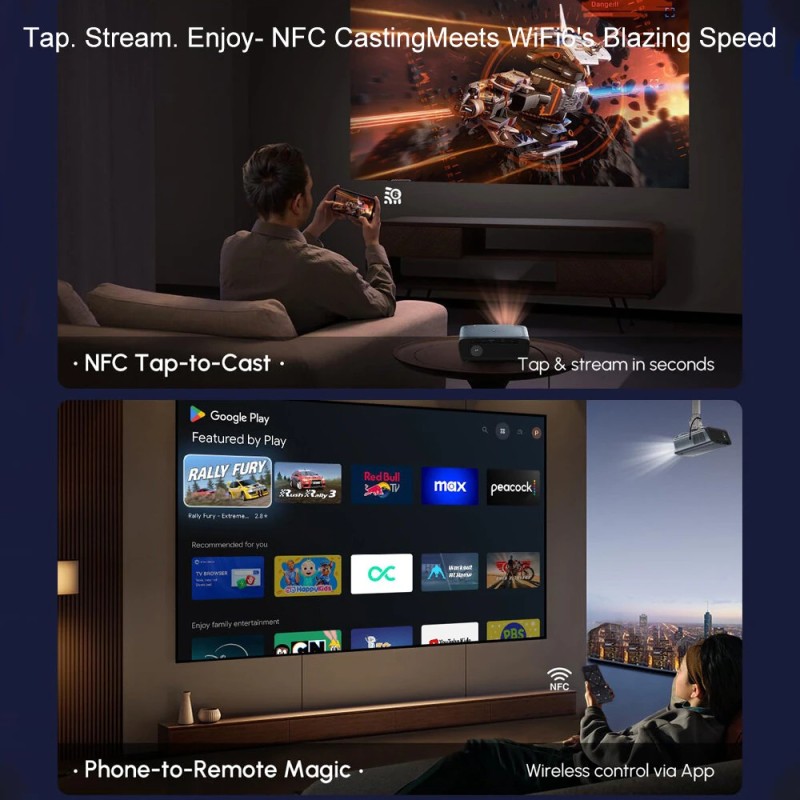 Caiwei A9G 4K Android TV 14.0 Netflix- ja Google TV -sertifioitu 1900 ANSI-lumenin projektori