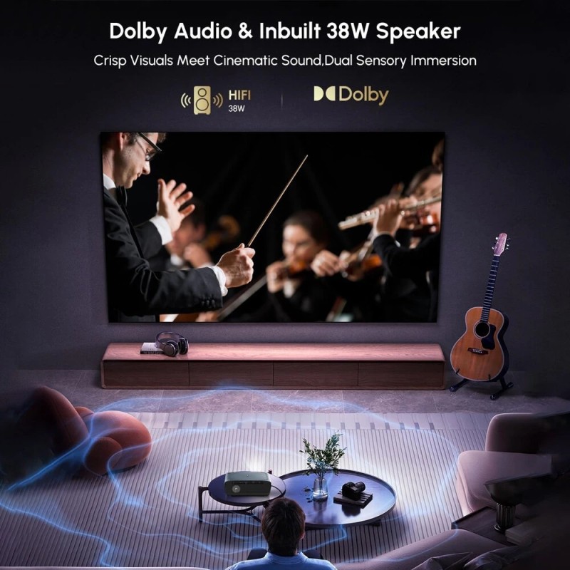 Caiwei A9G 4K Android TV 14.0 Netflix- ja Google TV -sertifioitu 1900 ANSI-lumenin projektori