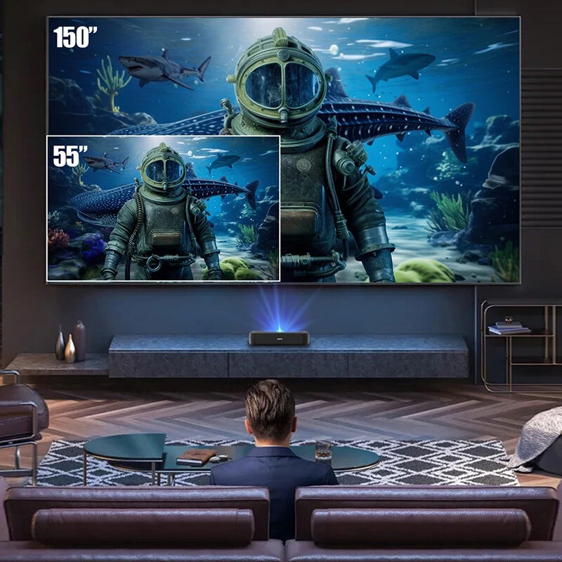 ProjeStar H2 kolmivärilaser miniprojektori ultra-lyhytheitto 1080p 8K-tuki Google TV- ja Netflix-sertifioitu