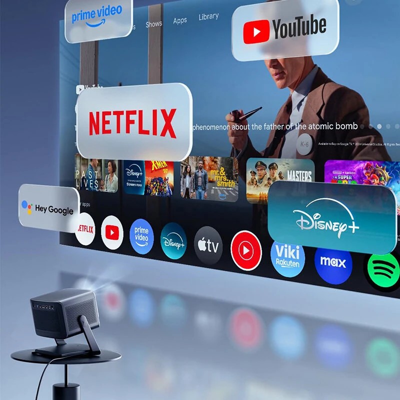 Dangbei DBOX02 Pro 4K laserprojektori Android TV 3D 2000 ISO-lumenia sisäänrakennetulla jalustalla