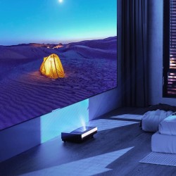 CASIRIS A6 4K ultralyhytheittoprojektori 100" musta ruudukko ALR-valkokangas 2200 ANSI-lumenia Android TV