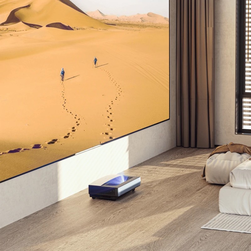 CASIRIS A6 4K ultralyhytheittoprojektori 100" musta ruudukko ALR-valkokangas 2200 ANSI-lumenia Android TV