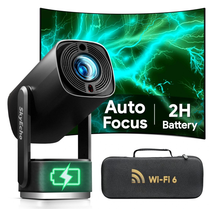SkyEcho FreeONE Pro kannettava projektori 350 ANSI-lumenia 1080P 4K-tuki android WiFi6 Bluetooth 5.2 6W-ääni