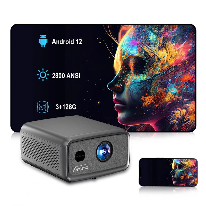 Everycom Cubelite MAX 2800 ANSI-lumen 1080p älyprojektori Android 12 automaattitarkennus