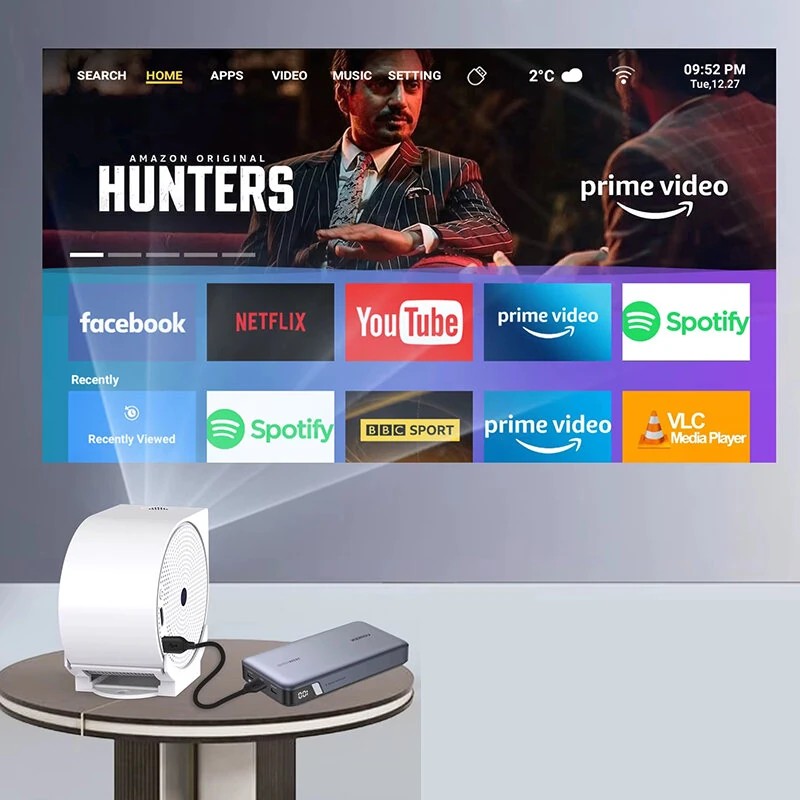 ProjeStar Snails kannettava projektori 4K-tuki Android 11 WiFi6 Bluetooth 5.2 270° kääntyvä