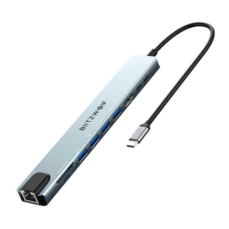 BlitzWolf BW-NEW TH5 10-porttinen USB-keskitin 4K HDMI Ethernet 100W PD MacBook