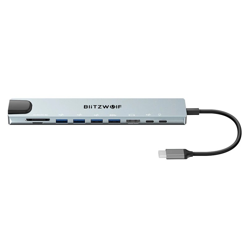 BlitzWolf BW-NEW TH5 10-porttinen USB-keskitin 4K HDMI Ethernet 100W PD MacBook