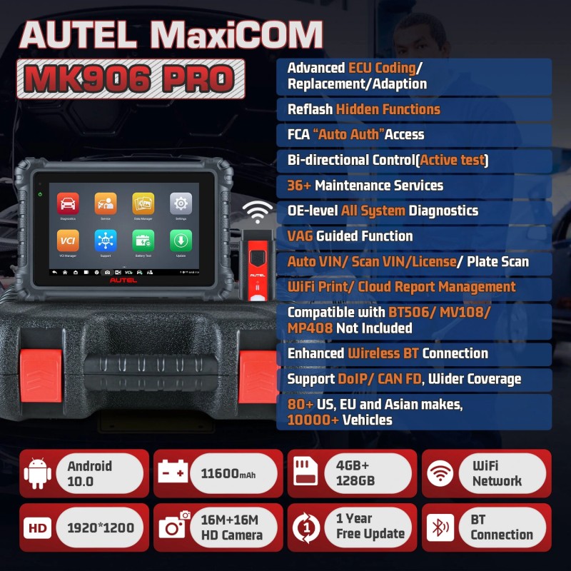 Autel MaxiCOM MK906Pro autodiagnostiikkatyökalu OBD2 kaksisuuntainen skanneri ECU-koodaus