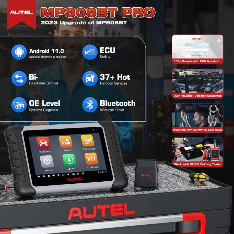 Autel MaxiPRO MP808BT PRO langaton auton diagnostiikkaskanneri kaikkien järjestelmien diagnoosiin ja huoltotoimintoihin