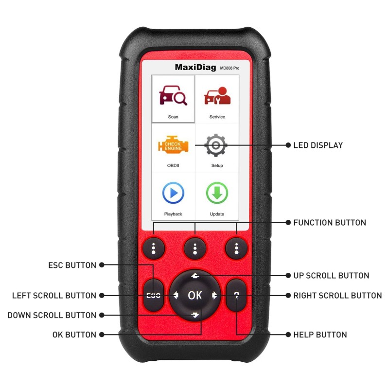 Autel MaxiDiag MD808Pro OBD2 auton diagnostiikkaskanneri kaikkien järjestelmien vikakoodinlukija seitsemällä huoltofunktiolla