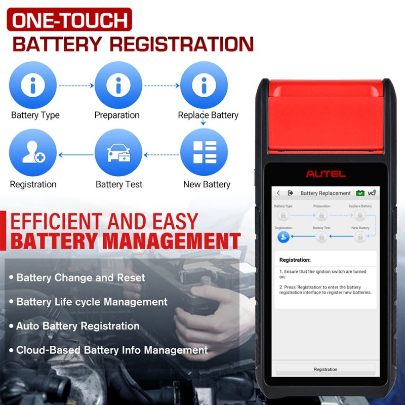 Autel MaxiBAS BT608E akkutesteri diagnostiikkatyökalu akkujen rekisteröinti 12V 24V 100–3000 CCA