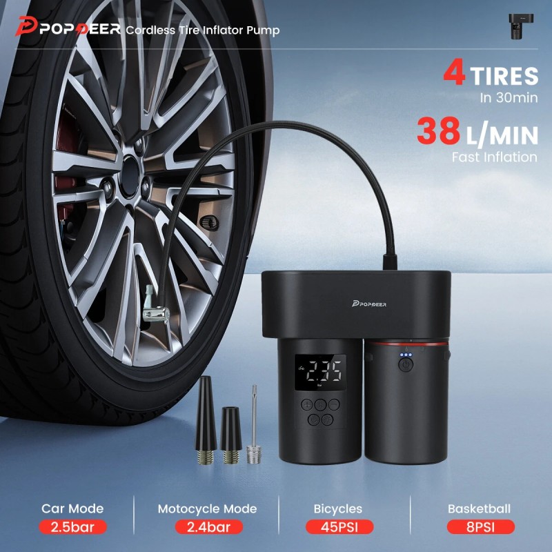 POPDEER PD-E Pro V2 monitoiminen langaton rengastäyttöpumppu autonpesuri pölynimuri varavirtalähde