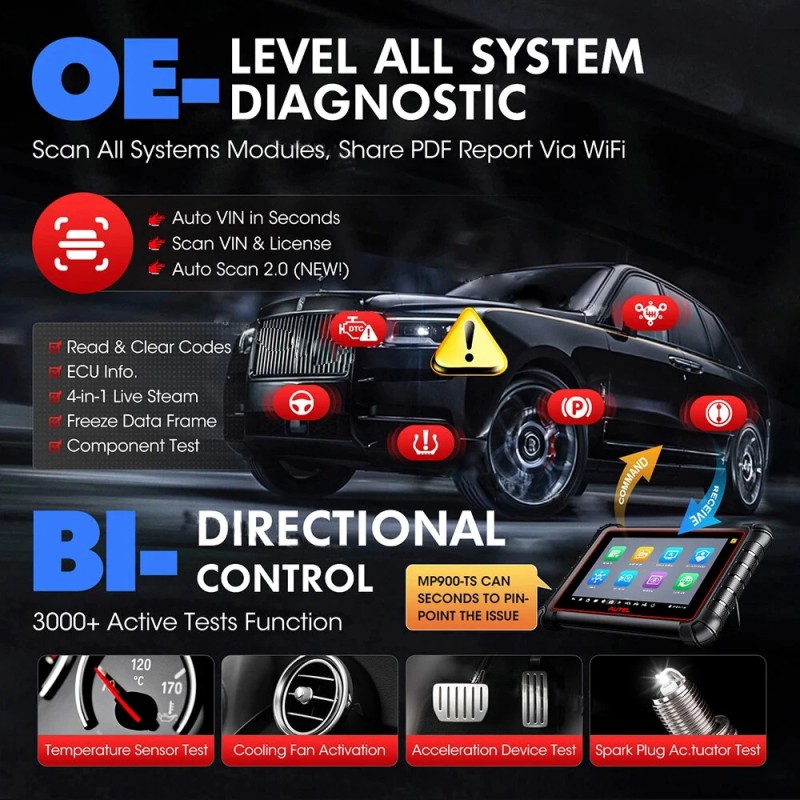 Autel MaxiPRO MP900-TS päivitetty OBD2-vikakoodinlukija ja diagnostiikkatyökalu TPMS-ohjelmointi CAN FD DoIP