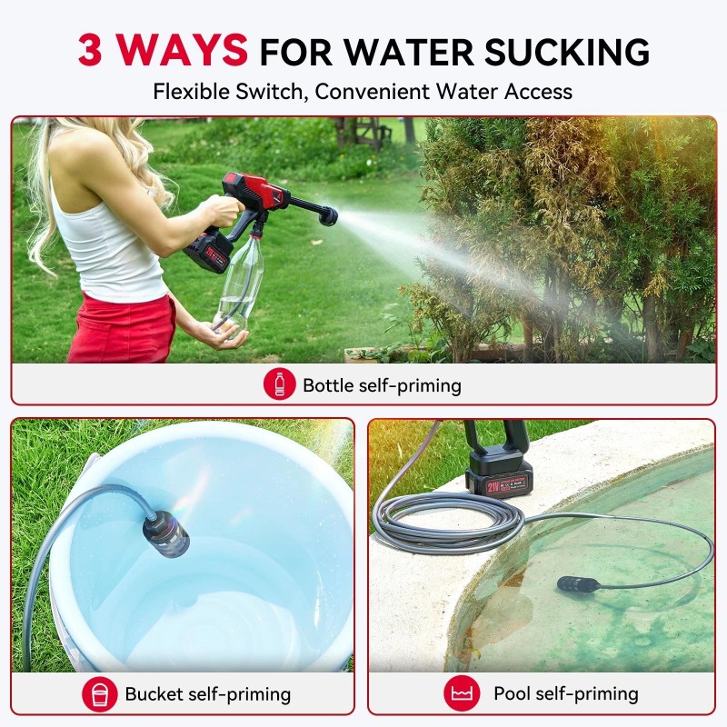 Kannettava akkukäyttöinen korkeapainepesuri pitkäkestoinen akku 4,0 Ah nopea lataus kuusi suutinta