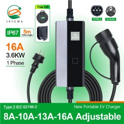 ISIGMA 3,6 kW 16 A tyyppi 2 sähköauton kannettava laturi 5 m kaapeli