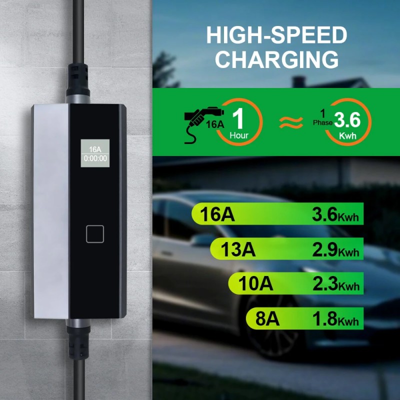 ISIGMA 3,6 kW 16 A tyyppi 2 sähköauton kannettava laturi 5 m kaapeli