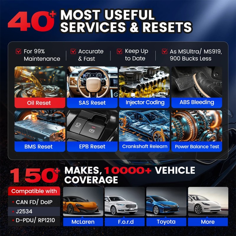Autel MS909 auton diagnostiikkatyökalu valmistajatason ohjausyksikön ohjelmointi 3000+ aktiivista testiä