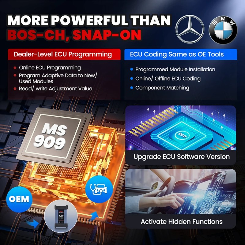 Autel MS909 auton diagnostiikkatyökalu valmistajatason ohjausyksikön ohjelmointi 3000+ aktiivista testiä