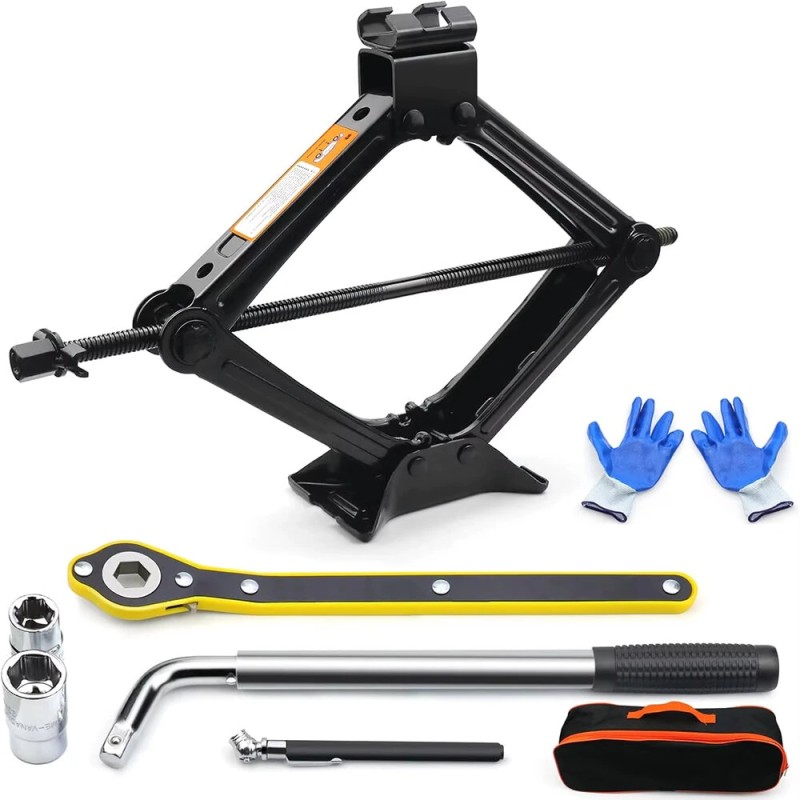 Kaksitonninen tunkkisarja saksitunkki räikkäavain pyöränmutteriavain hätäpakkaus säilytyspussilla