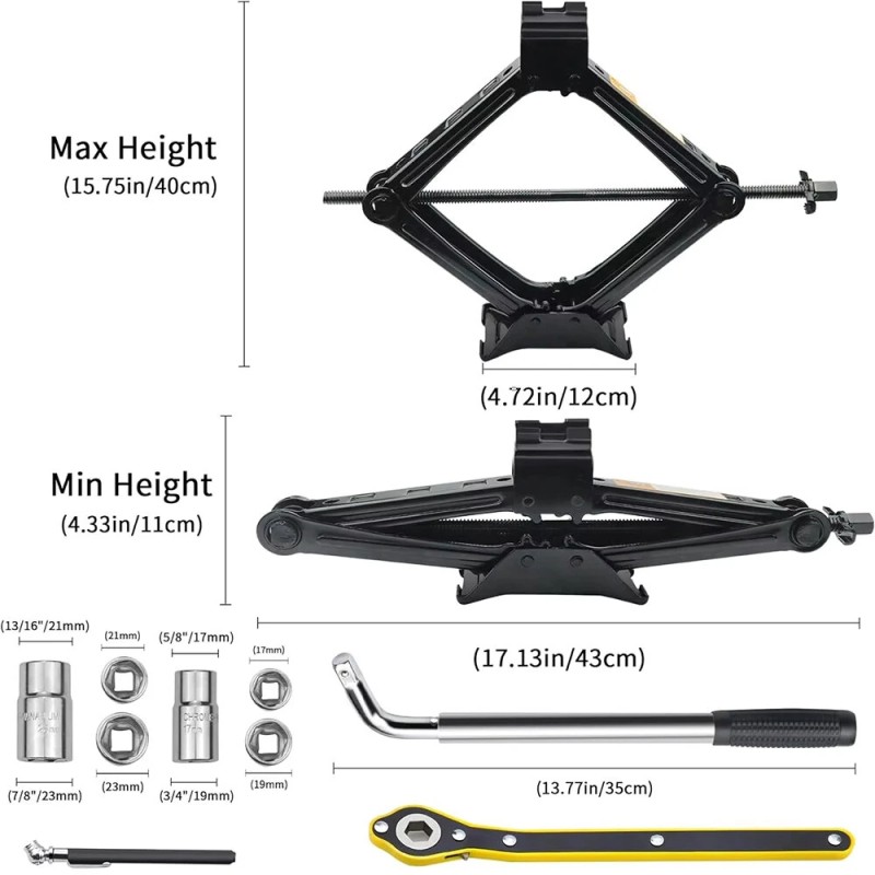 Kaksitonninen tunkkisarja saksitunkki räikkäavain pyöränmutteriavain hätäpakkaus säilytyspussilla