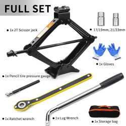 Kaksitonninen tunkkisarja saksitunkki räikkäavain pyöränmutteriavain hätäpakkaus säilytyspussilla