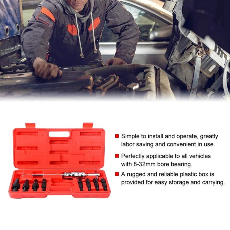 Sisälaakerin 9-osainen ulosvetäjäsarja sokeille rei'ille liukuvasaralla 8–32 mm punainen laatikko auton korjaukseen