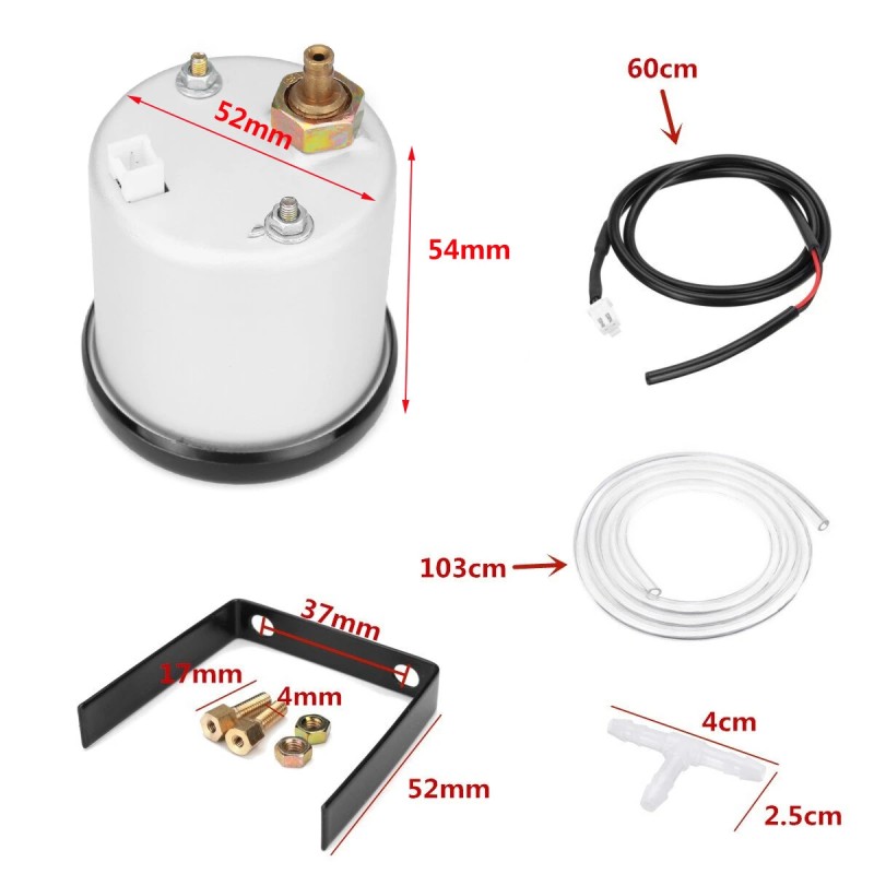 Turboahtimen ahtopainemittari 52 mm 12v -1–2 bar 7-värinen led-valaistus musta linssi