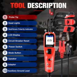 Autel PS100 monitoiminen ajoneuvopiiritesteri 6–30 V LCD-näytöllä ja 6 m jatkojohdolla