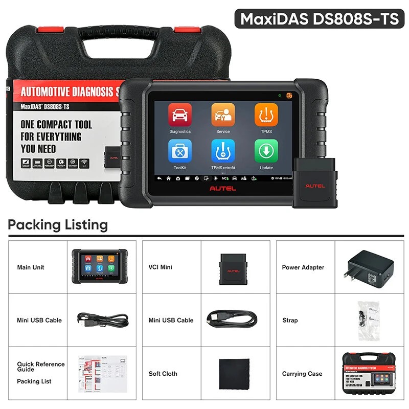 Autel MaxiDAS DS808S-TS koodinlukija ja TPMS-diagnostiikkatyökalu OBD2 ECU-koodaus aktiivinen testi