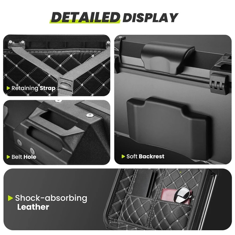 Moottoripyörän 45L takaboxi alumiininen kovakotelo lukittava vedenpitävä kiinnitysteline