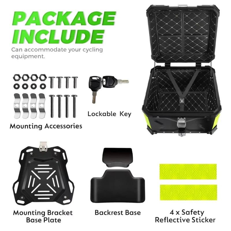 Moottoripyörän 45L takaboxi alumiininen kovakotelo lukittava vedenpitävä kiinnitysteline