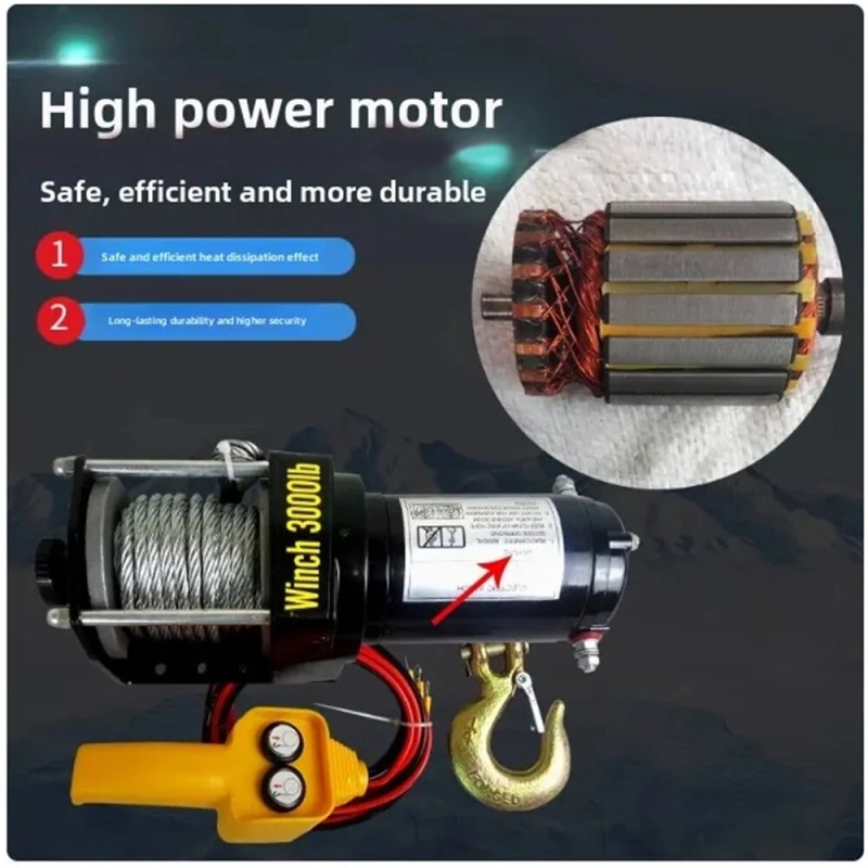 Sähkövinssi 12 V 1361 kg vetokyky 5 mm vaijeri kaukosäädin kompakti muotoilu