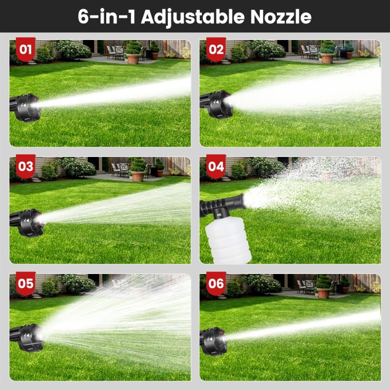 Autsome langaton kuusitoiminen korkeapainepesuri akulla viiden metrin letkulla ja vaahtopullolla