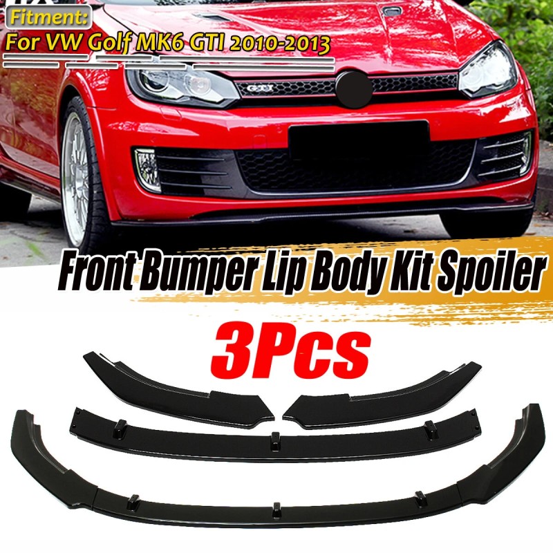 Etupuskurin huulispoileri 3-osainen kiiltävän musta VW Golf MK6 GTI 2010-2013